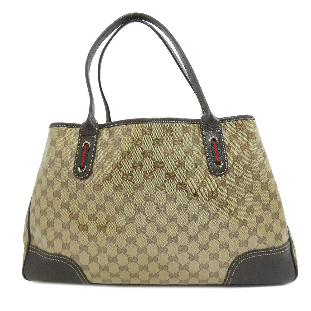 Gucci Brown GG Tote Bag Leather Beige Crystal